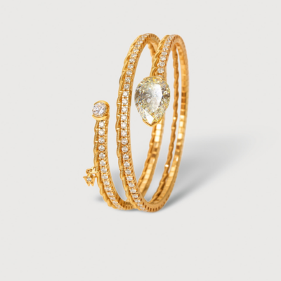 Unikat Armband „Umarme mich. Diamanttropfen“ federndes Gold, Brillant